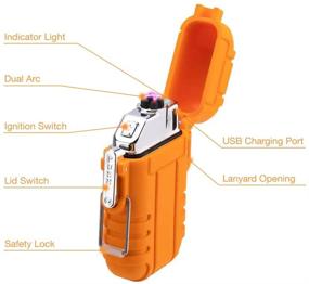 img 2 attached to 🔥 Orange USB Rechargeable Dual Arc Plasma Lighter - Windproof and Waterproof Flameless Electric Lighter with Emergency Whistle for Outdoor Adventures, Survival, Tactical Camping