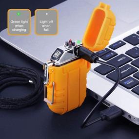 img 1 attached to 🔥 Orange USB Rechargeable Dual Arc Plasma Lighter - Windproof and Waterproof Flameless Electric Lighter with Emergency Whistle for Outdoor Adventures, Survival, Tactical Camping