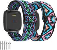 🌈 2-pack limque stretch watch bands for fitbit versa/versa 2/versa lite/se, soft adjustable elastic replacement wristband for fitbit versa smart watch (blue pink/blue/green) - compatible for women and men logo