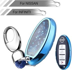 img 4 attached to 💎 Glitter Liquid Quicksand RYE Key Fob Cover - Sparkling Flowing Bling Case for 3/4/5 Buttons Keyless Entry of Nissan Altima Maxima Sedan Pathfinder and Infiniti - Blue