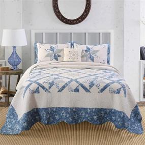 img 3 attached to 🛏️ KASENTEX Luxurious Patchwork Bedspread: Embroidered Coverlet for Full Size Beds - 100% Cotton Quilt, Machine Washable - Oversize (96x110in), Blue