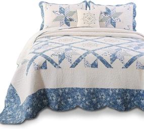 img 4 attached to 🛏️ KASENTEX Luxurious Patchwork Bedspread: Embroidered Coverlet for Full Size Beds - 100% Cotton Quilt, Machine Washable - Oversize (96x110in), Blue