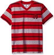 👕 stylish and comfortable: akademiks boys' short sleeve stripe v-neck tee logo