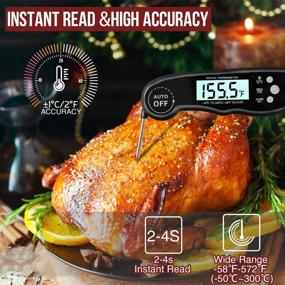 img 3 attached to 🌡️ Ultra Fast Waterproof Instant Read Meat Digital Thermometer - Cooking Kitchen Thermometer with 4.6" Folding Probe Backlight, Calibration Function - Ideal for Food Candy, Outdoor Grill, Smoker (Black)