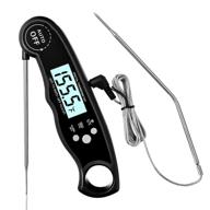 🌡️ ultra fast waterproof instant read meat digital thermometer - cooking kitchen thermometer with 4.6" folding probe backlight, calibration function - ideal for food candy, outdoor grill, smoker (black) logo