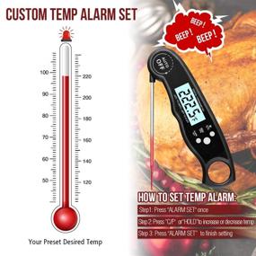 img 1 attached to 🌡️ Ultra Fast Waterproof Instant Read Meat Digital Thermometer - Cooking Kitchen Thermometer with 4.6" Folding Probe Backlight, Calibration Function - Ideal for Food Candy, Outdoor Grill, Smoker (Black)