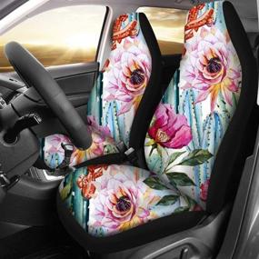 img 3 attached to UNICEU Elegant Cactus Floral Printed Car Seat Cover Front Seats Only 2 Pcs