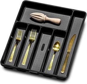 img 2 attached to Madesmart Silverware Tray - Carbon Collection: 6 Compartments, Soft-Grip Lining & Non-Slip Feet, Large - BPA-Free