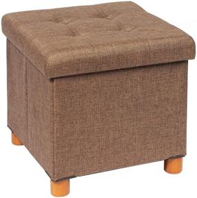 img 4 attached to 🪑 Versatile B FSOBEIIALEO Storage Ottoman: Tray, Foot Stools, Wooden Feet, Cube Seat, Linen Brown 15