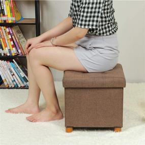 img 1 attached to 🪑 Versatile B FSOBEIIALEO Storage Ottoman: Tray, Foot Stools, Wooden Feet, Cube Seat, Linen Brown 15