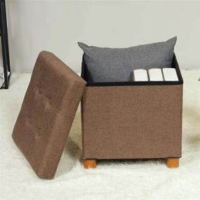 img 2 attached to 🪑 Versatile B FSOBEIIALEO Storage Ottoman: Tray, Foot Stools, Wooden Feet, Cube Seat, Linen Brown 15