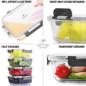 img 1 attached to 🍱 Zulay Large 5 Pack Glass Storage Containers With Lids - 36 oz: Airtight Snap Lock - BPA Free & Leak Proof Glass Meal Prep Containers (5 Lids & 5 Containers)