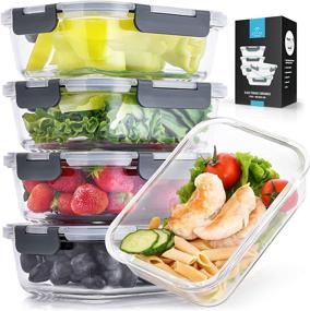 img 4 attached to 🍱 Zulay Large 5 Pack Glass Storage Containers With Lids - 36 oz: Airtight Snap Lock - BPA Free & Leak Proof Glass Meal Prep Containers (5 Lids & 5 Containers)