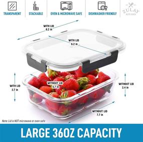 img 2 attached to 🍱 Zulay Large 5 Pack Glass Storage Containers With Lids - 36 oz: Airtight Snap Lock - BPA Free & Leak Proof Glass Meal Prep Containers (5 Lids & 5 Containers)