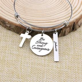 img 2 attached to 📿 Christian Expandable Wire Bangle Bracelet: Stainless Steel Jewelry with Bible Verse Charm - Inspiring Gift for All