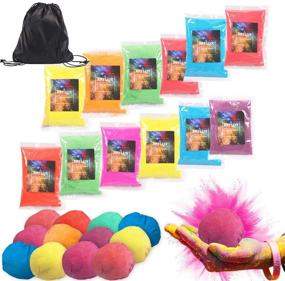 img 4 attached to 🎨 12-Pack Color Powder Balls with Refillable Holi Color Balls in 70g Bags, Complete with a Portable Drawstring Bag - Holi Powder Fun for Groups of 5-12 People. Ideal Packets for Color Run, Color Wars, and Festivals – Vibrant and Colorful Set of 12.