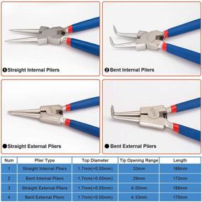 img 3 attached to 🔧 Набор инструмента для съемных кольцевых зажимов XOOL 7 дюймов - 4 шт. - плоскогубцы для внутреннего/внешнего кольцевого зажима из углеродистой стали, диаметр кончика - 5/64 дюйма, прямые/изогнутые челюсти - идеально для снятия и удержания колец - включает переносную сумку для хранения.