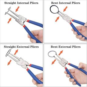 img 2 attached to 🔧 Набор инструмента для съемных кольцевых зажимов XOOL 7 дюймов - 4 шт. - плоскогубцы для внутреннего/внешнего кольцевого зажима из углеродистой стали, диаметр кончика - 5/64 дюйма, прямые/изогнутые челюсти - идеально для снятия и удержания колец - включает переносную сумку для хранения.
