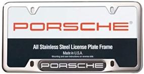 img 1 attached to 🚗 Authentic PORSCHE Stainless Steel Nameplate License Frame – Shiny Silver Finish for a Sleek Look