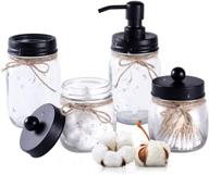 🛁 martha & ivan clear black mason jar bathroom set - soap dispenser, toothbrush holder - farmhouse style accessories for bathroom logo