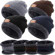 🧣 warm knit winter beanie hat and scarf set - fleece lined for men and women - multi-color options logo