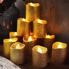 img 4 attached to ✨ Gold Glitter LED Tea Light Candles: 24-Piece Christmas Flameless Votive Candles for Wedding Centerpieces & Party Decoration - Battery Operated