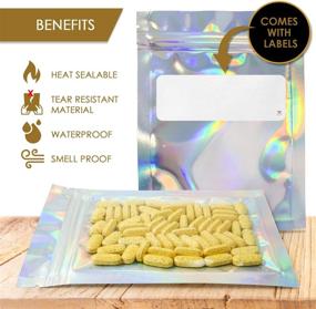 img 1 attached to ZENSEAL 120 Pack Smell Proof Bags - 4x6 Airtight Holographic Mylar Bags with Labels