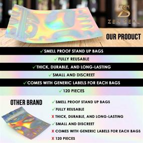 img 2 attached to ZENSEAL 120 Pack Smell Proof Bags - 4x6 Airtight Holographic Mylar Bags with Labels