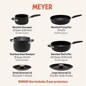 img 3 attached to 🍳 Meyer Accent Series - 6 Piece Essential Cookware Set, Hard Anodized Nonstick and Stainless Steel Pots and Pans, Matte Black Finish