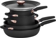 🍳 meyer accent series - 6 piece essential cookware set, hard anodized nonstick and stainless steel pots and pans, matte black finish logo