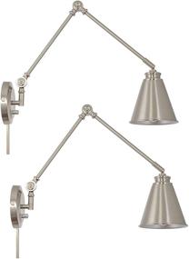 img 1 attached to 💡 Kira Home Ellis 18-Inch Vintage Industrial Swing Arm Wall Lamp with Adjustable Head, Plug in/Wall Mount + Cord Covers, Brushed Nickel Finish, Set of 2