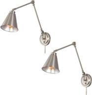 💡 kira home ellis 18-inch vintage industrial swing arm wall lamp with adjustable head, plug in/wall mount + cord covers, brushed nickel finish, set of 2 логотип