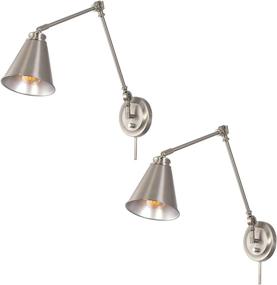 img 4 attached to 💡 Kira Home Ellis 18-Inch Vintage Industrial Swing Arm Wall Lamp with Adjustable Head, Plug in/Wall Mount + Cord Covers, Brushed Nickel Finish, Set of 2