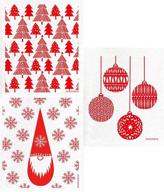 earth-friendly reusable compostable swedish sponge cloths in holiday designs - 3-pack: red forest, tomte, baubles logo