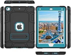 img 2 attached to Teal Blue Hybrid Shockproof Rugged Drop Protection Cover with Kickstand for iPad 9.7 Inch A1893/A1954/A1822/A1823 - Compatible with iPad 6th Generation, iPad 5th Generation, and New iPad 9.7 Inch