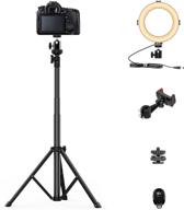 camera tripod with ring light: extendable 55-inch aluminum stand for dslr & phone - 360 degree ball head, remote shutter, carrying bag included logo