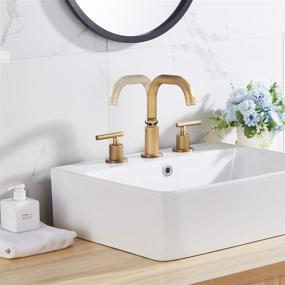 img 2 attached to GGStudy Antique Brass 8-inch Widespread Bathroom Sink Faucet with Swivel Spout, 2 Handles, and Pop Up Drain - Perfect for Bathroom Vanity