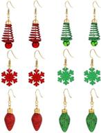 6 pairs christmas drop dangle earrings – xmas glitter tree snowflake & light bulb - holiday party gifts for women & girls logo