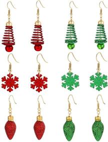 img 4 attached to 6 Pairs Christmas Drop Dangle Earrings – Xmas Glitter Tree Snowflake & Light Bulb - Holiday Party Gifts for Women & Girls