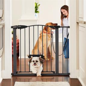 img 4 attached to 🐾 MYPET North States 40.5” Wide Deco EasyPass Pet Gate: With Adjustable Small pet Door. Hard to Climb Bars. Pressure Mount. Fits 29.75" - 40.5" Wide (Graphite), Graphite Gray (5446)