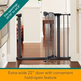 img 2 attached to 🐾 MYPET North States 40.5” Wide Deco EasyPass Pet Gate: With Adjustable Small pet Door. Hard to Climb Bars. Pressure Mount. Fits 29.75" - 40.5" Wide (Graphite), Graphite Gray (5446)