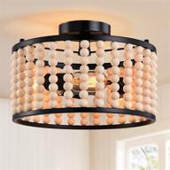 stylish farmhouse boho 3-light wood beaded chandelier - black semi flush mount ceiling light for dining room, kitchen, hallway, bedroom, living room logo