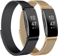 🔒 meliya stainless steel magnetic lock replacement wristbands for fitbit inspire 2, inspire hr, inspire, and ace 2 - black+rose gold, small and large sizes for women and men logo