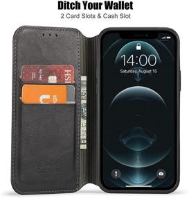 img 1 attached to 📱 Casus Logo Wallet Case Slim Magnetic Flip Cover for iPhone 12 Pro Max (2020), Faux Leather with Card Holder Slot and Thin Kickstand, 6.7" View, Black