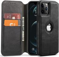 📱 casus logo wallet case slim magnetic flip cover for iphone 12 pro max (2020), faux leather with card holder slot and thin kickstand, 6.7" view, black logo