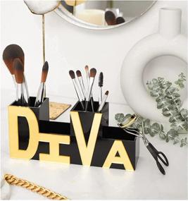 img 1 attached to 💄 FEMMESDIVA Makeup Brush Holder | Cosmetic Storage Organizer | Pen Holder | Acrylic Makeup Organizer | Gold Makeup Brushes Holder | Vanity Makeup Brush Organizer