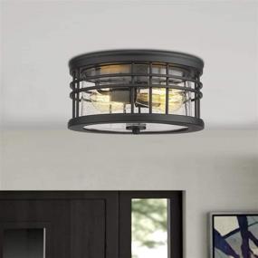 img 1 attached to 🏡 Farmhouse Flush Mount Ceiling Light 12 Inch, Black Finish with Seeded Glass - Zeyu Industrial Ceiling Light, ZW01-F BK-R