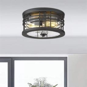 img 2 attached to 🏡 Farmhouse Flush Mount Ceiling Light 12 Inch, Black Finish with Seeded Glass - Zeyu Industrial Ceiling Light, ZW01-F BK-R