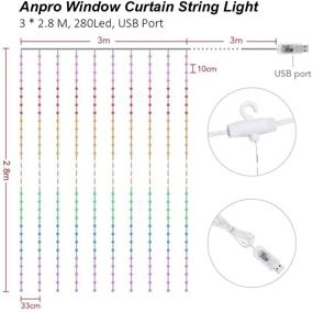 img 2 attached to Anpro Fairy Curtain Lights - 3x2.8M, Remote Control, 7 Colors, 8 Light Modes + USB Power Supply - Perfect for Christmas, Weddings, Party Decorations