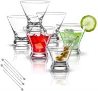 soglit 8 oz stemless martini glasses set of 6, lead-free cocktail glasses - perfect for bar and parties - martini, whiskey, margarita, manhattan - includes 6 pcs cocktail picks - clear, ideal gift for father's day logo